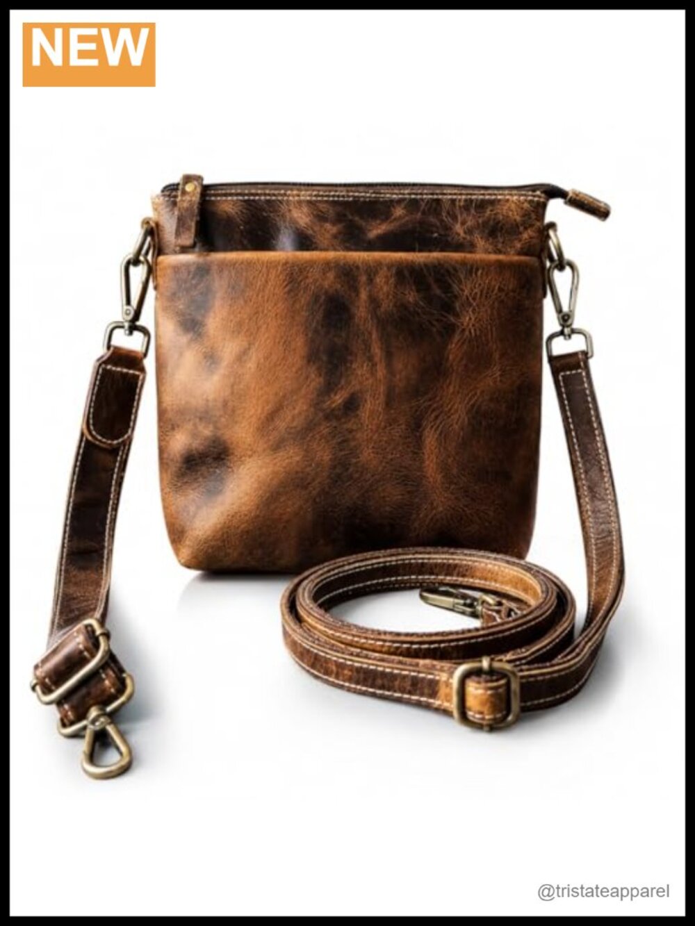 Top Grain Buffalo Leather Crossbody Bag Sling Purse Adjustable Strap